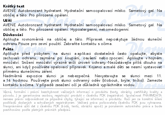 AVENE Sun Hydratační samoopalovací mléko 100ml