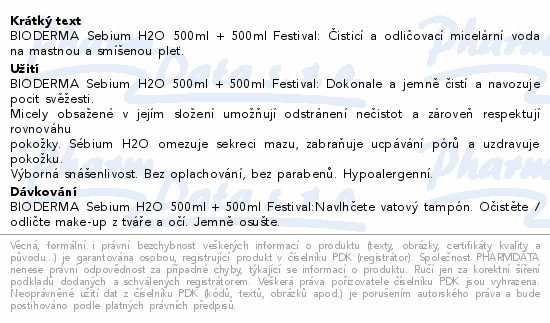 BIODERMA Sébium H2O 500ml 1+1 Festival
