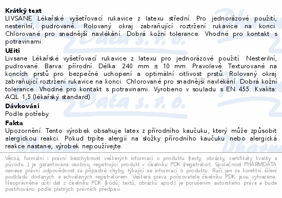 LIVSANE Rukavice latexové nepudrované M 100ks